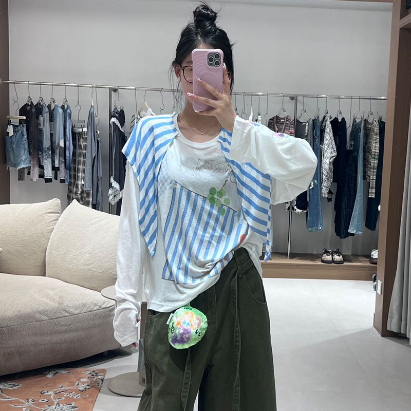 【苏新皓同款】CHEER UP UNIF ORM25新款条纹丝巾野餐垫长袖T恤