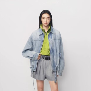 【现货】AVVENN腰带结构调节设计宽松牛仔夹克外套