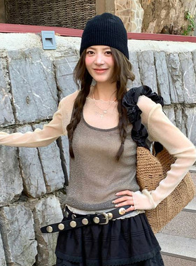 AndAnything 设计师品牌 25年秋季新款真两件套闪闪宽松小花上衣