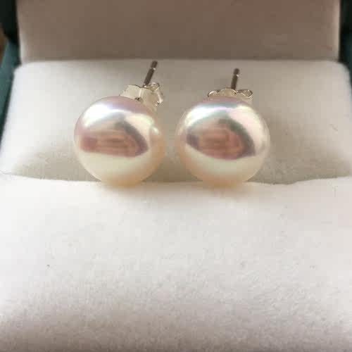 S999足银天然淡水珍珠耳钉严防过敏养耳极强光可刮粉经典百搭耳环