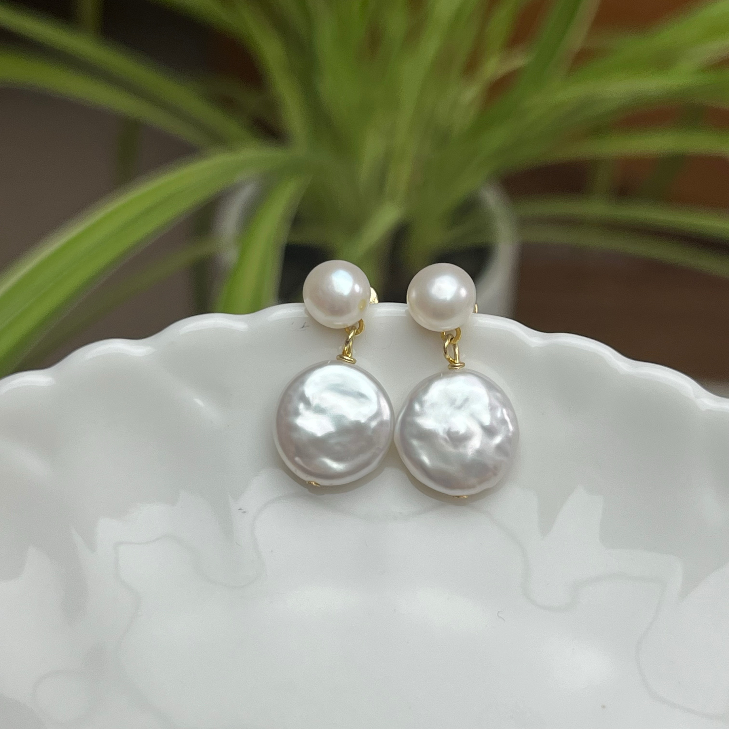 天然淡水珍珠耳环纽扣巴洛克耳坠s925银针灵动经典百搭高级小精致