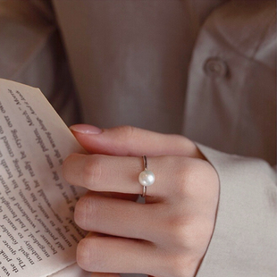 绕指柔情s925纯银天然淡水珍珠戒指食指戒素圈高级感简约开口戒