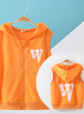 儿童春秋纯棉休闲连帽外穿马甲男童女宝宝时尚休闲潮流字母坎肩帅