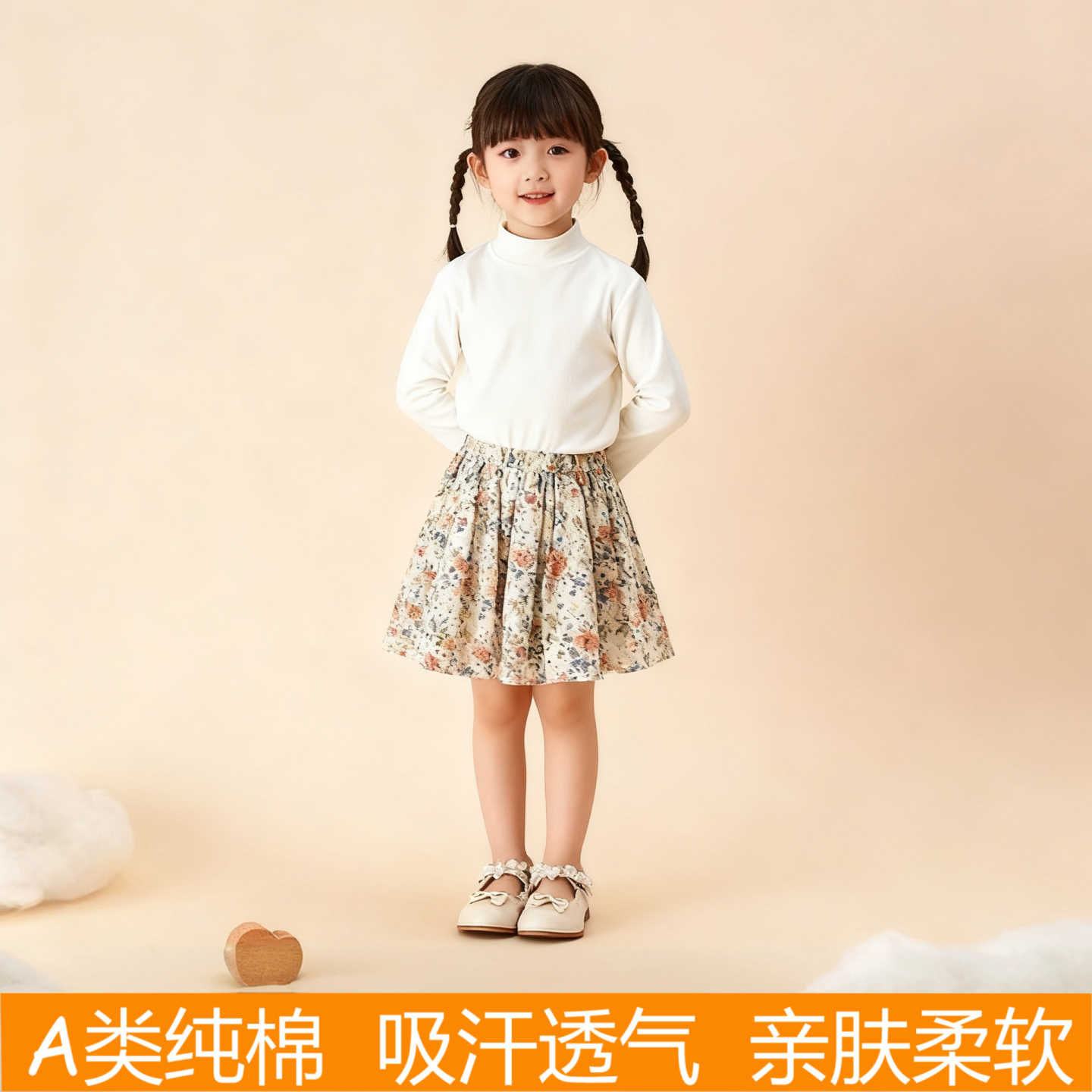 男女秋冬儿童纯棉打底衫白色长袖