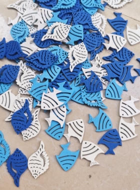 50个/包约3cm海螺小鱼木片手工diy贴片毛衣配饰地中海环创幼儿园