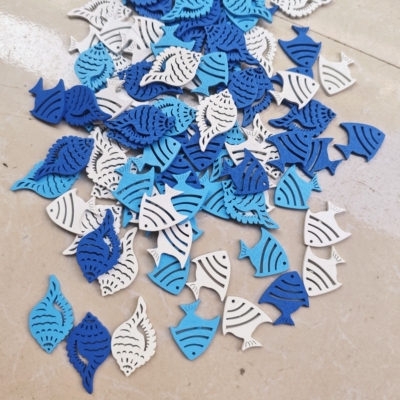 50个/包约3cm海螺小鱼木片手工diy贴片毛衣配饰地中海环创幼儿园