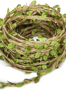 10米/卷3股仿真森系藤条绿叶白黄麻绳幼儿园手工diy编织环创蜡绳