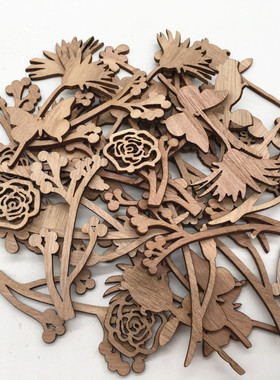 7.5CM30个/包木质工艺品玫瑰花木片 手工粘画辅料木制环保木片