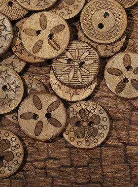 50粒/包 18mm激光打标椰子扣 雕刻儿童毛衣缝纫装饰扣