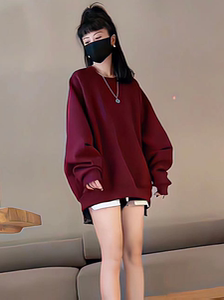 美式复古长袖宽松oversize无帽卫衣女早秋韩系慵懒风套头百搭外套