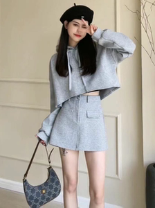 辣妹洋气时尚套装裙女春秋连帽卫衣休闲包臀短裙减龄纯棉两件套潮