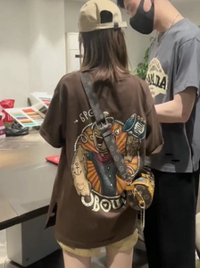 欧货卡通字母印花短袖T恤女夏薄款高级设计感宽松大版减龄上衣潮