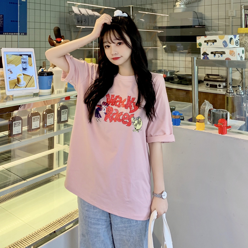 Hong Kong style short sleeve T-shirt for women's new Korean loose cartoon top in spring and summer of 2021