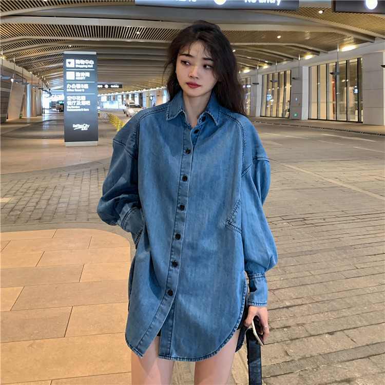 实拍时尚修身气质韩版宽松大码复古开叉中长款牛仔衬衫女外套|msdalam kategori Butik wanita / wanita, shirt - dari Buy2taobao.com untuk memberikan perkhidmatan ejen Taobao profesional membeli
