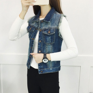 2019春季新品韩版破洞大码无袖背心坎肩短款马夹牛仔马甲外套女潮