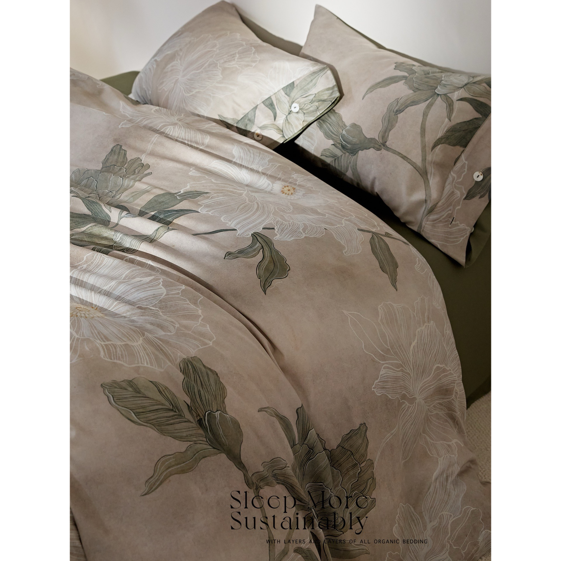 LIWOO｜60s长绒棉四件套 北欧风植物印花床品 四季通用