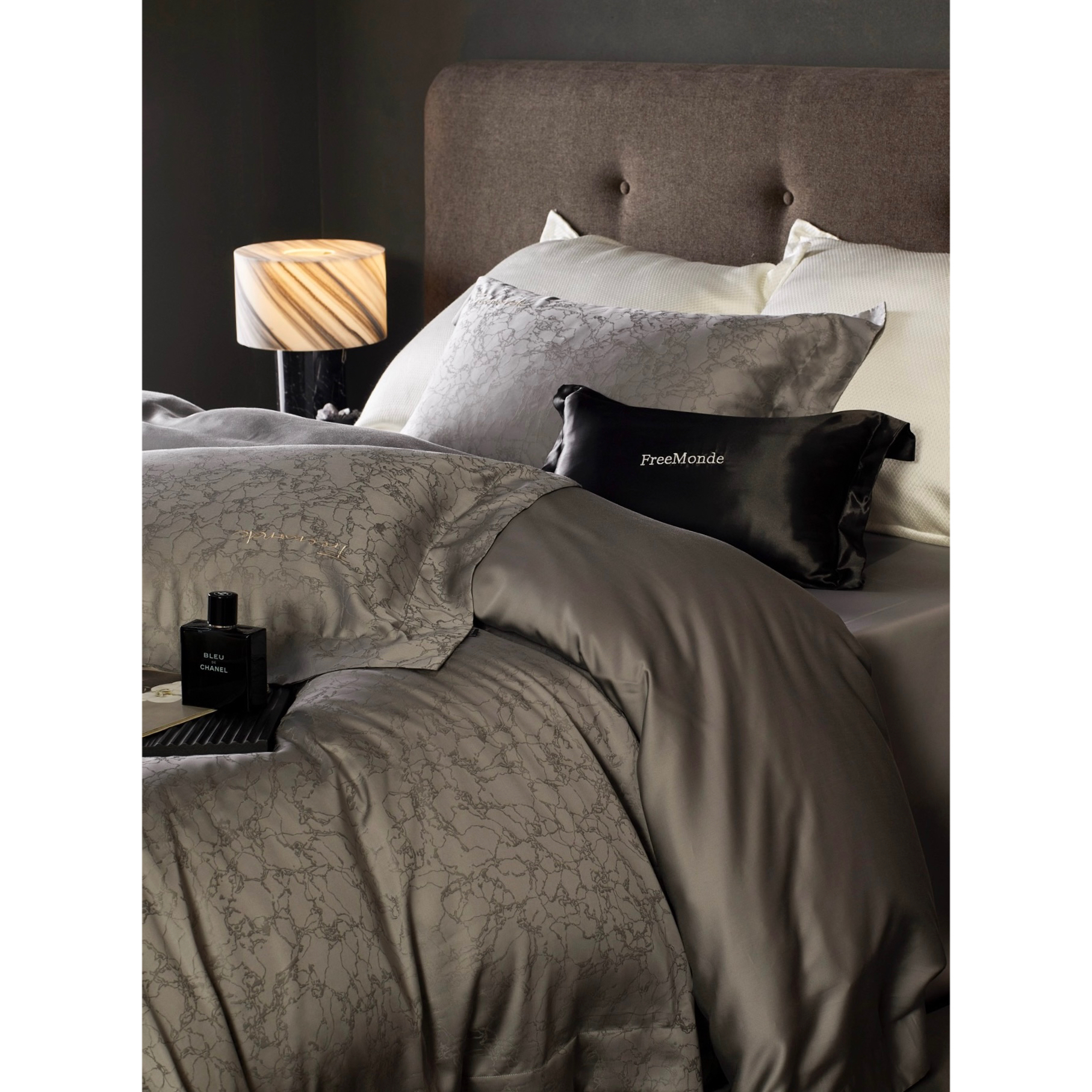 LIWOO｜80S兰精天丝四件套 提花工艺+刺绣 意式极简素色床品(5色)