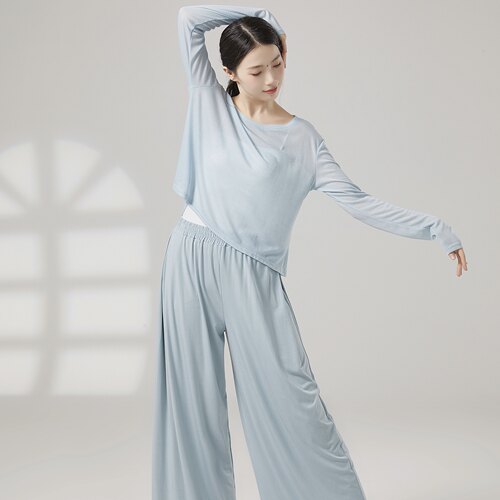 新款现代舞蹈服女中国古典练功服日常跳舞宽松飘逸罩衫裤子套装