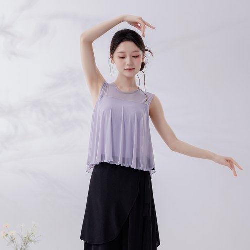古典舞蹈瑜伽服女网纱普拉提遮肉宽松运动健身背心中国舞练功上衣
