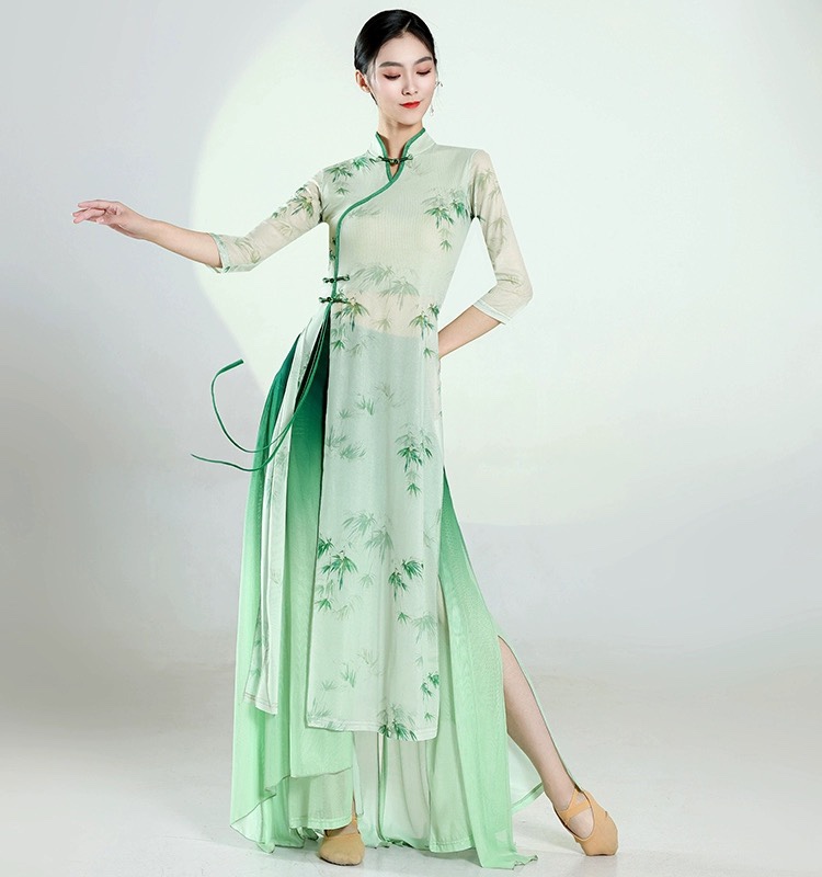 古典舞服身韵渐变弹力纱衣女旗袍套装基训练功服中国舞蹈演出服