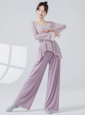古典舞练功服女新款加厚鱼尾裙摆网纱上衣舞蹈老师基训服演出服