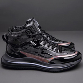 亮皮2025秋冬新款 百搭潮流气垫英伦风真牛皮休闲男鞋 高帮鞋 男板鞋