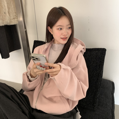 ULOUR/U粒-秋冬上新章若楠同款夹棉连帽卫衣外套卫衣外套55223#