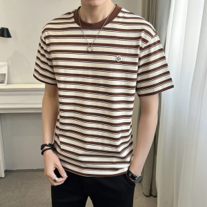 2025夏男款幸运符贴标经典条纹修身短袖T恤A230-882757-P50(控75)图片