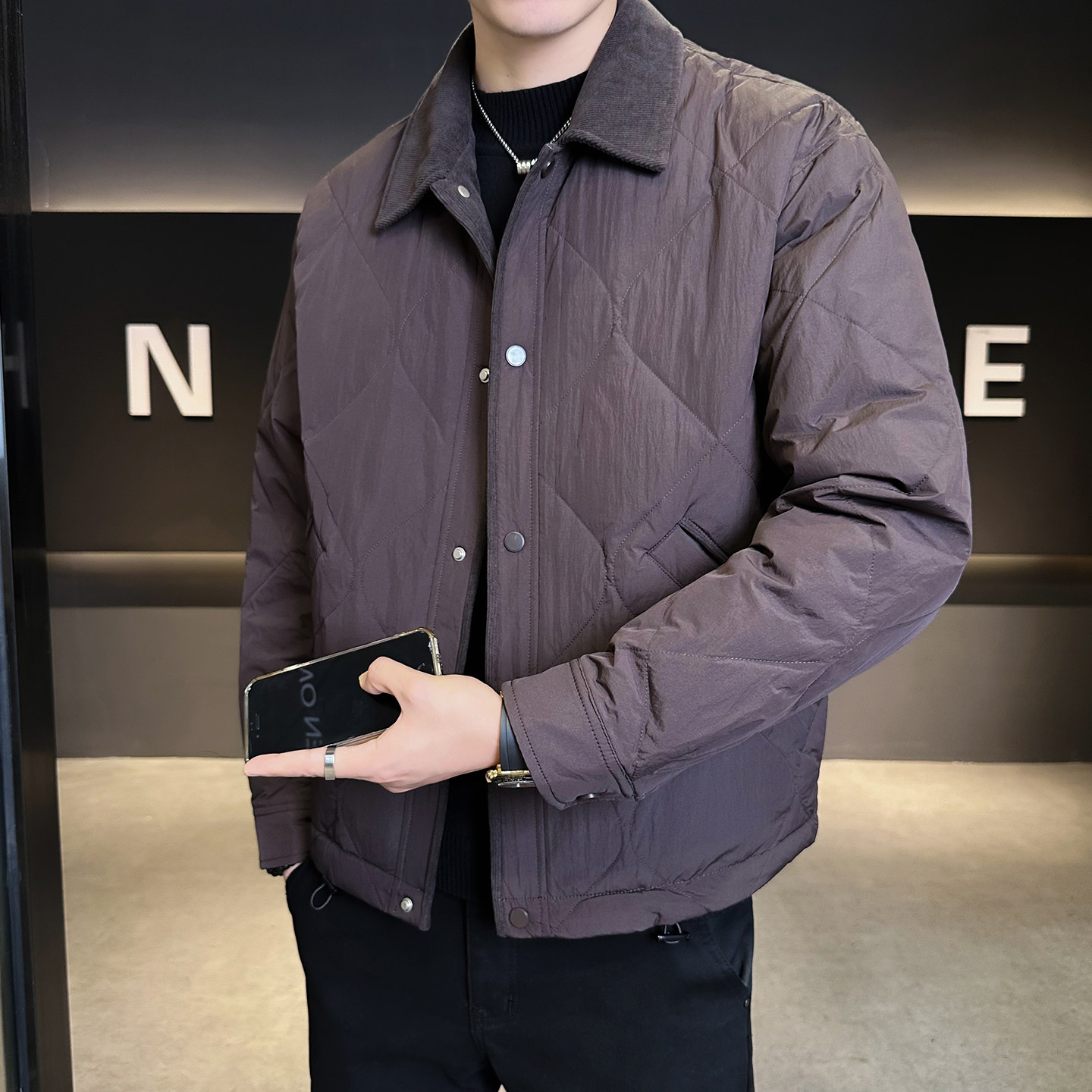2025冬男修身灯芯绒方领菱形标90羽绒服A230-5937-P248(控348),男装羽绒服,电商A230