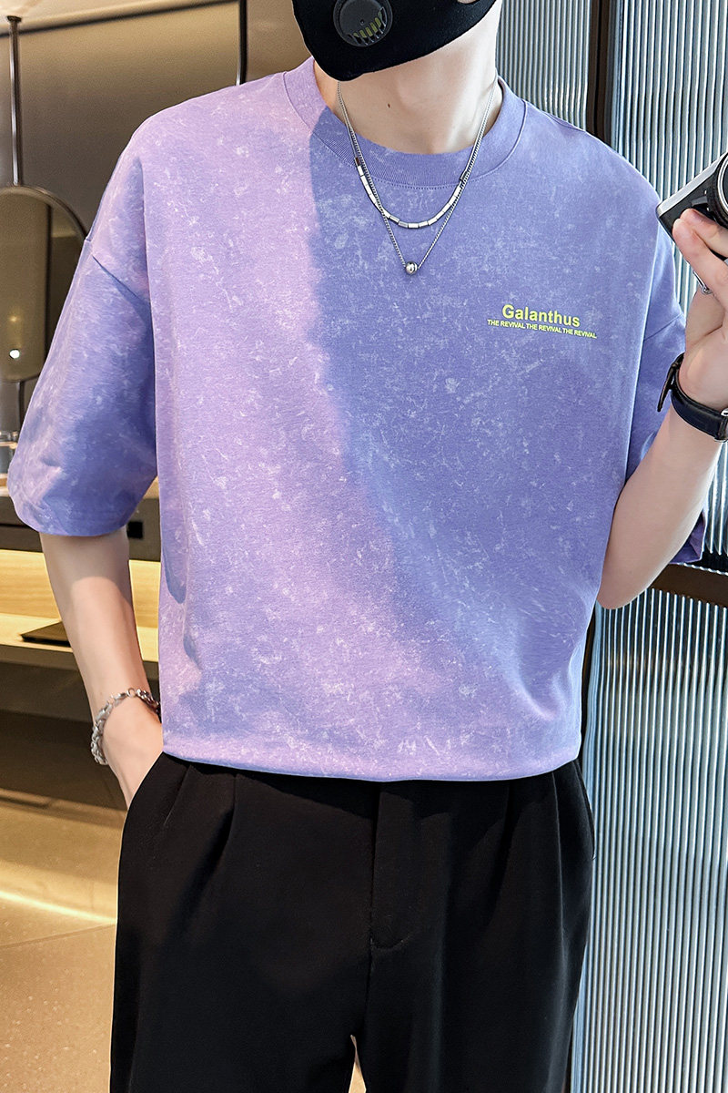 2025年夏男款宽松版水洗花字母胶印圆领短袖A230-88851-P50(控78),男装T恤,电商A230