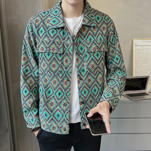 2026春男款修身方领民族风彩印牛仔夹克外套A230-3568-P98(控150)图片
