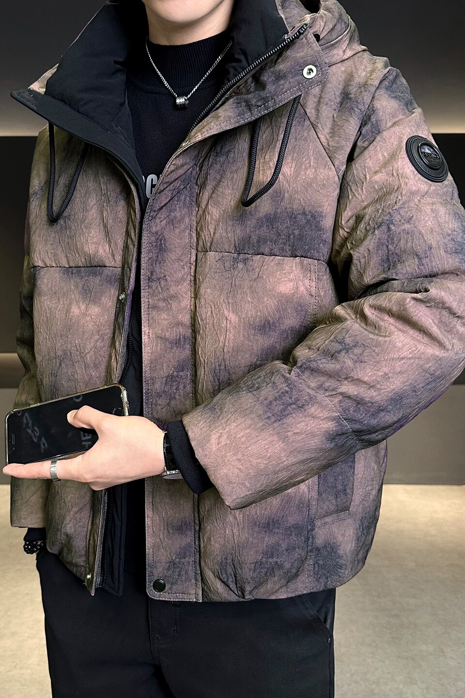 2025冬男微宽松肌理感渐变撞色连帽羽绒服A230-88280-P248(控348),男装羽绒服,电商A230