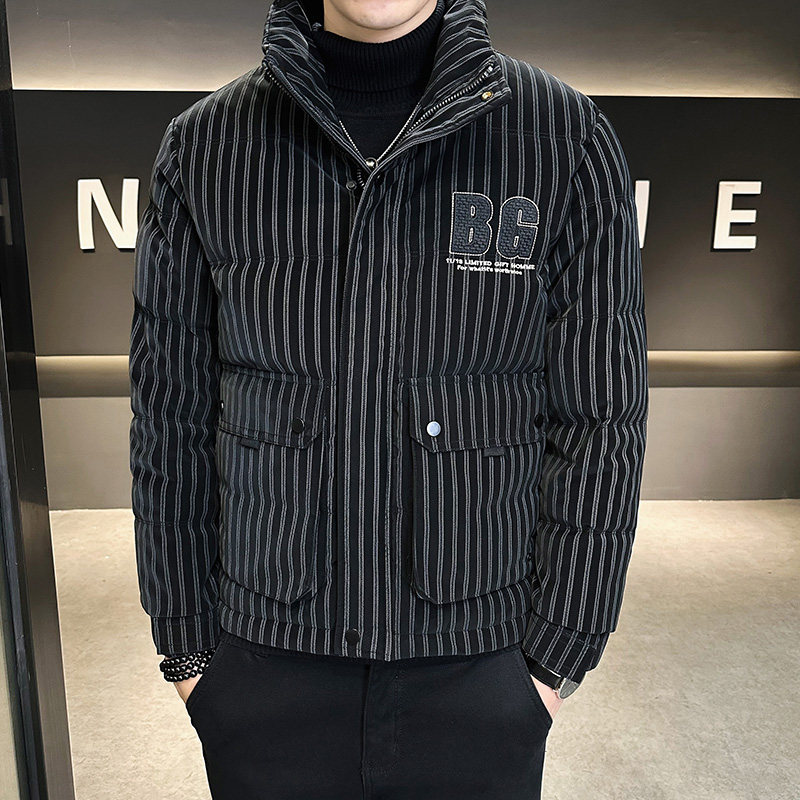 2025秋冬男款条纹立领刺绣花羽绒服外套A230-8923-P185（控285）,男装羽绒服,电商A230