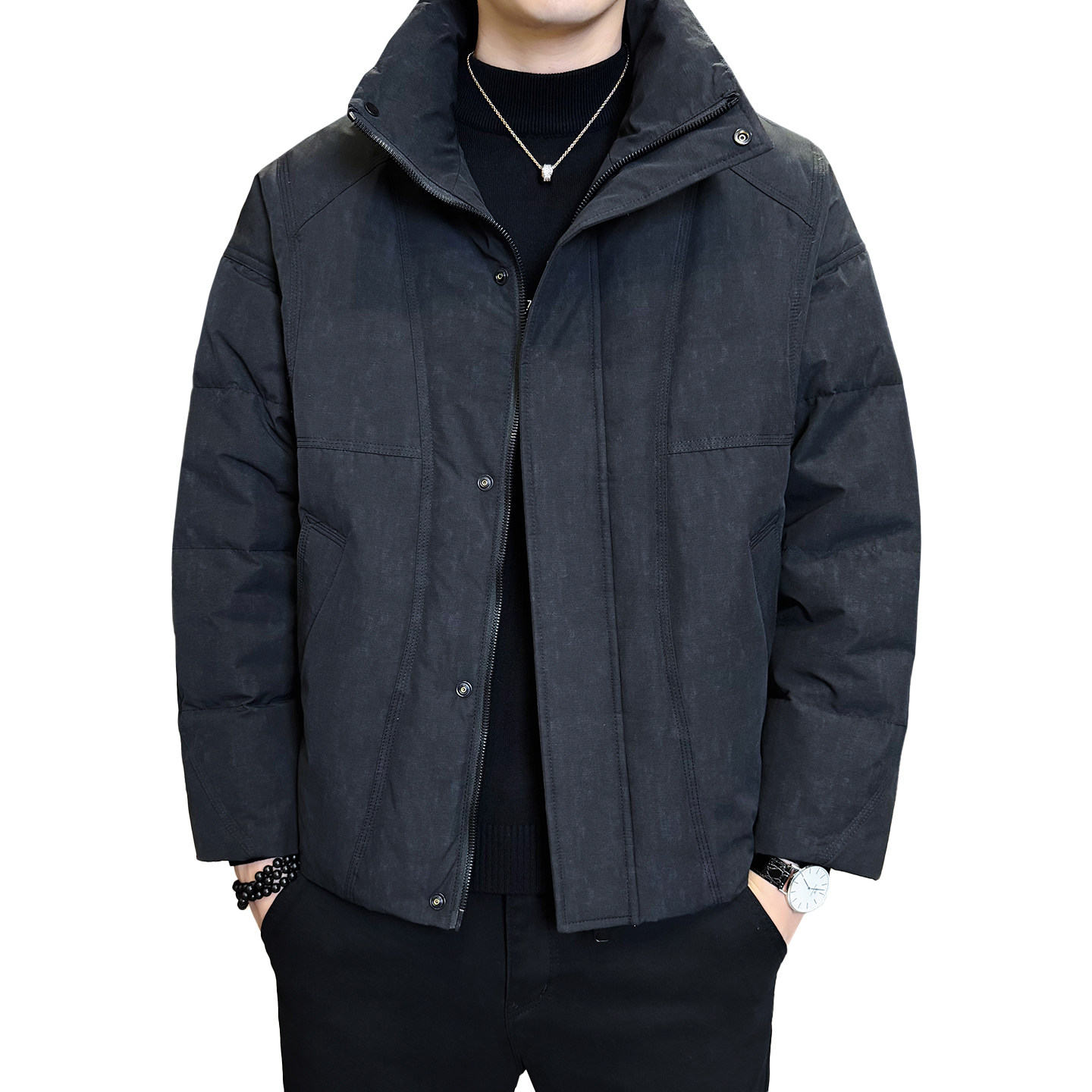 2025年冬男微宽松立领压花标50羽绒服A230-6612-P205（控299）,男装羽绒服,电商A230