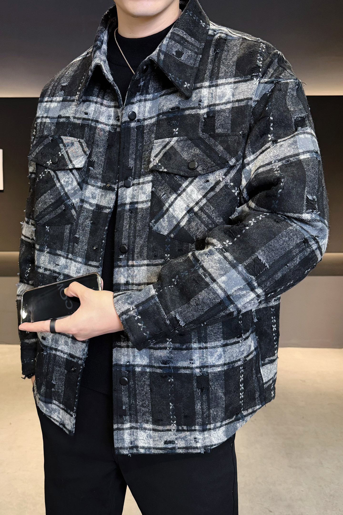 2025年冬男微宽松牛仔衬衫领标90羽绒服A230-5885-P259(控359),男装衬衫,电商A230