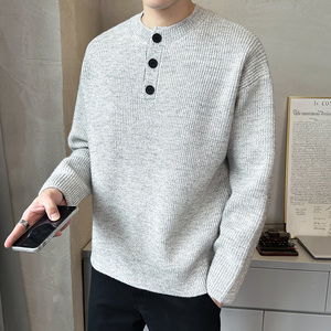2026秋季新款男装灰色纽扣亨利领毛衣A230-1178-P85（控128）图片
