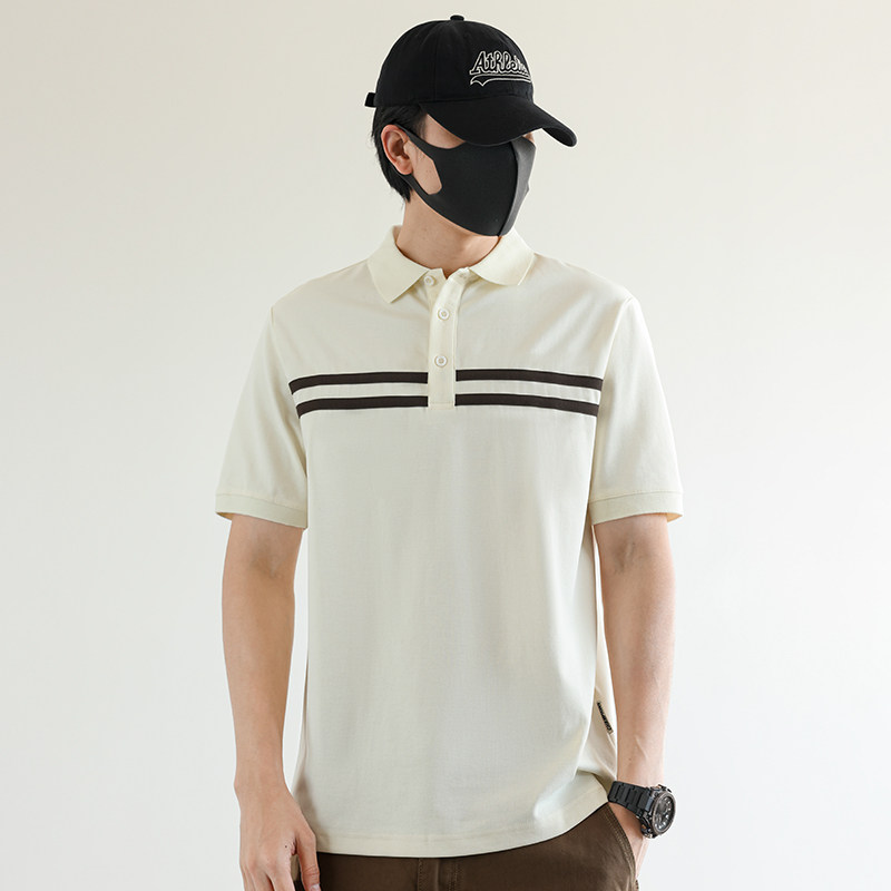 2025夏季男款微宽松方领条纹撞色短袖POLO衫A230-26023-P65(控95),男装Polo衫,电商A230