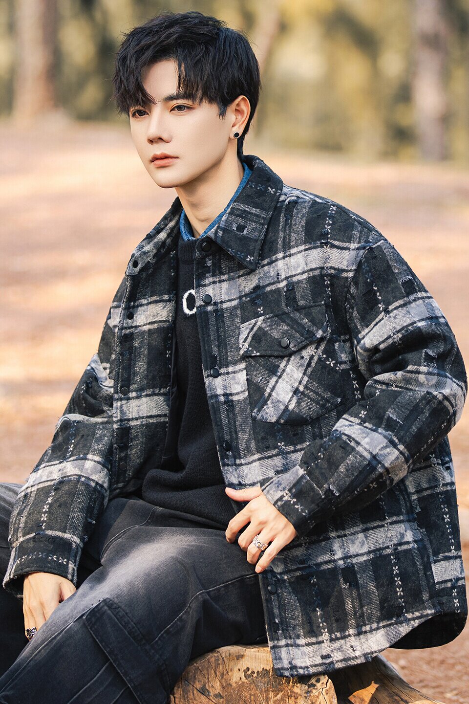 2025年冬男微宽松牛仔衬衫领标90羽绒服A230-5885-P259(控359),男装衬衫,电商A230