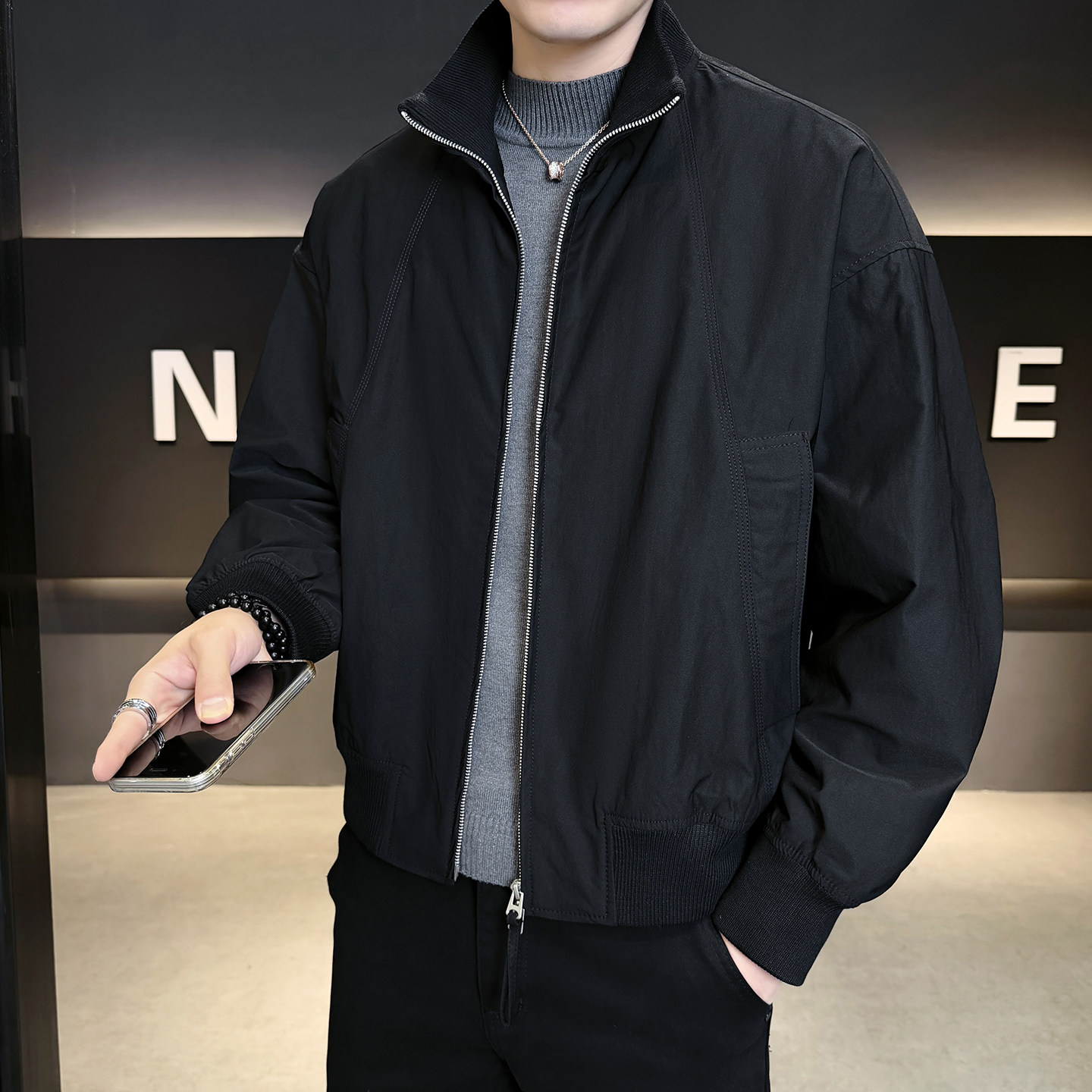 2025年冬季男款加绒加厚针织立领夹克外套A230-99077-P145(控185),男装夹克,电商A230