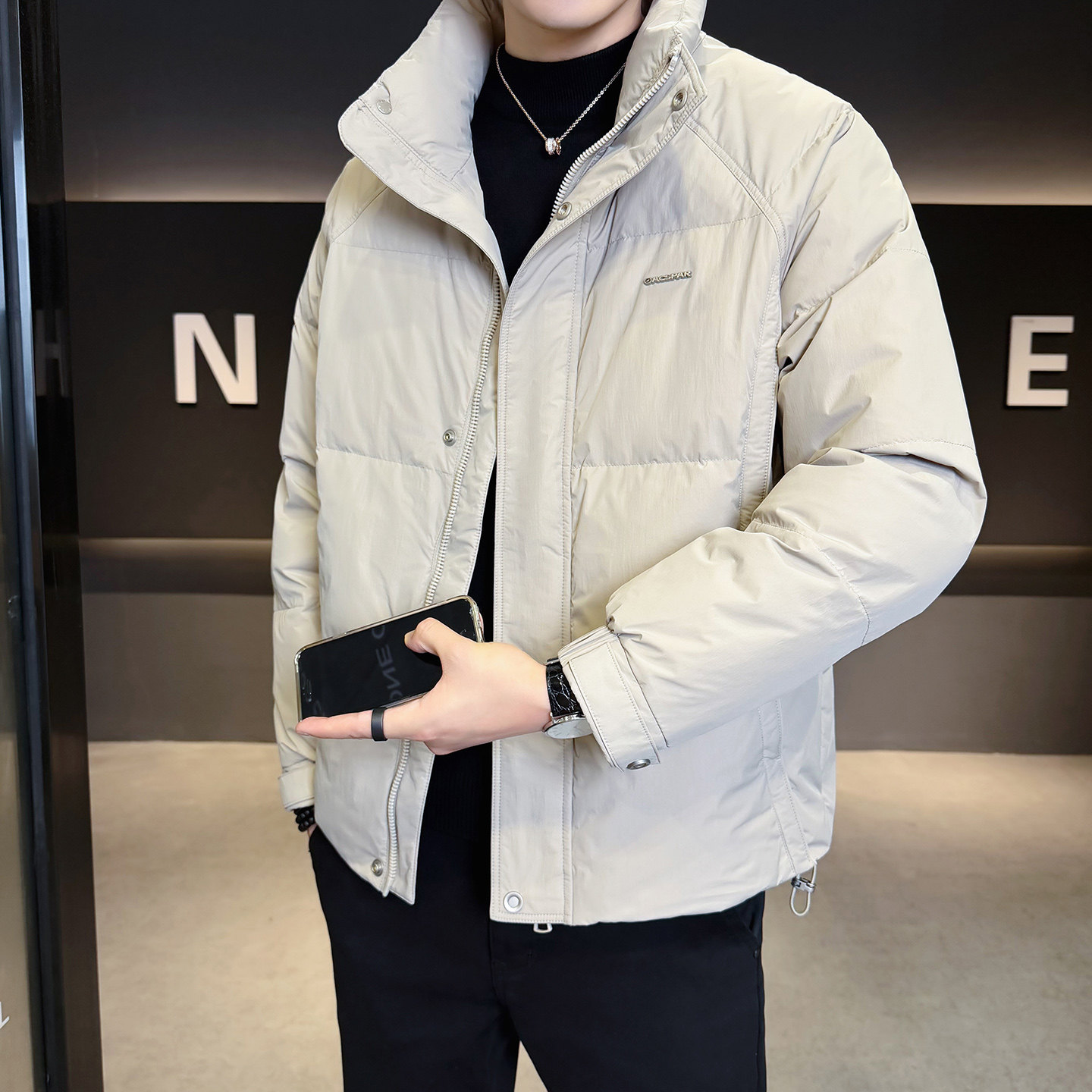 2025冬男修身立领小标标50%白鸭绒羽绒服A230-7900-P195(控299),男装羽绒服,电商A230