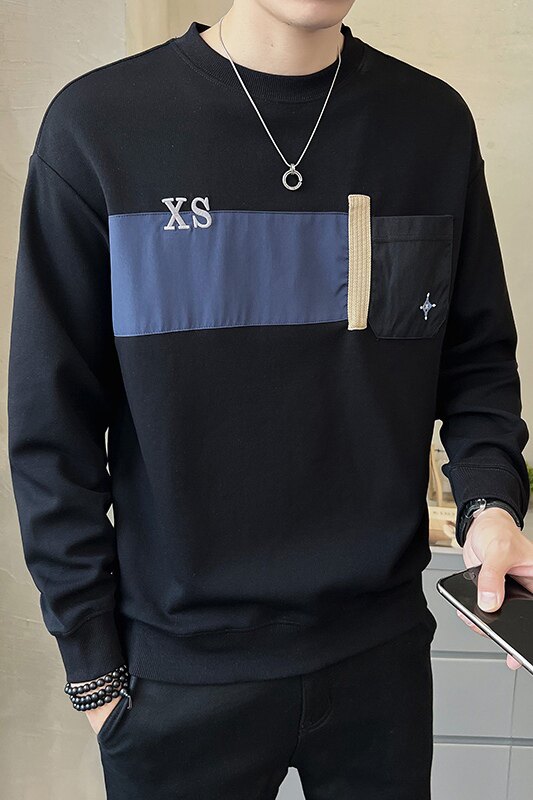 2025春季男士新款微阔贴布撞色圆领卫衣打底A230-8850-P80(控118),男装卫衣,电商A230