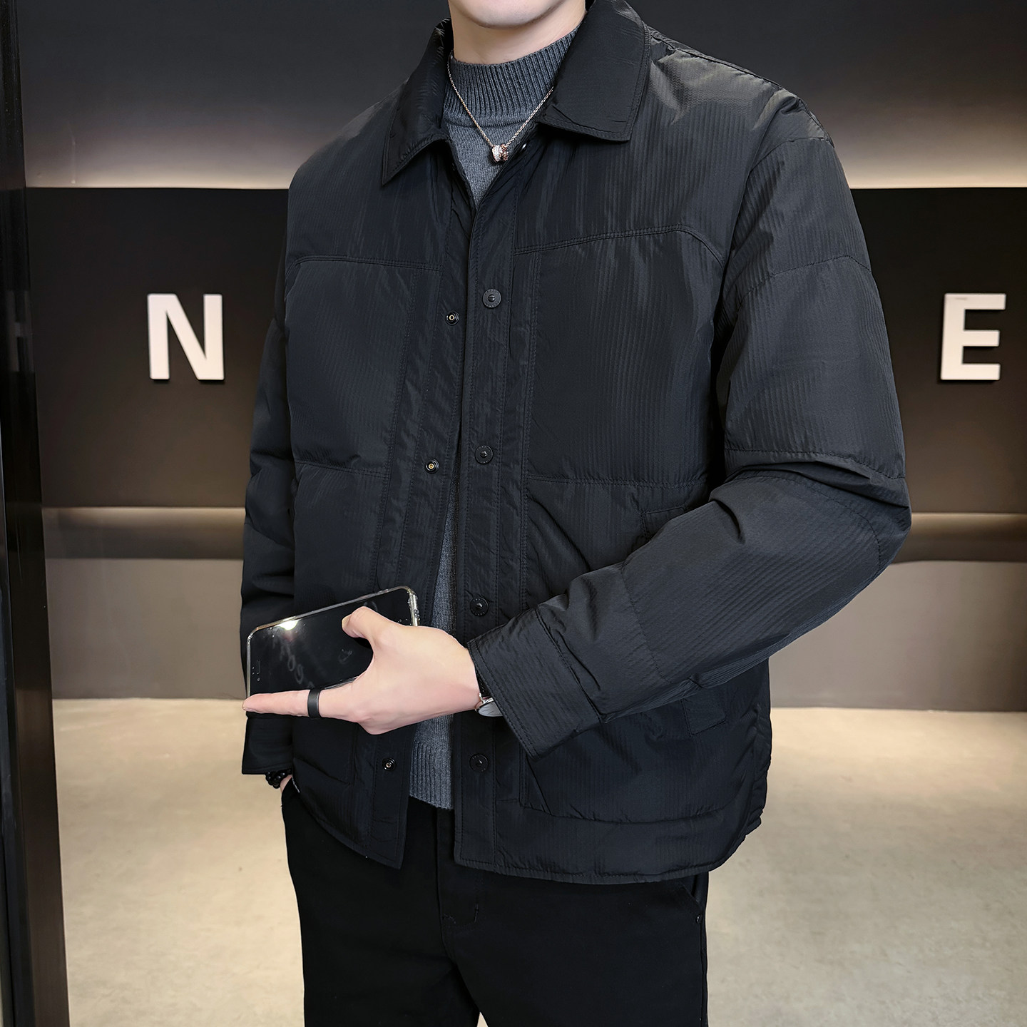 2025冬男修身方领标90白鸭绒轻薄羽绒服A230-28803-P195(控280),男装羽绒服,电商A230