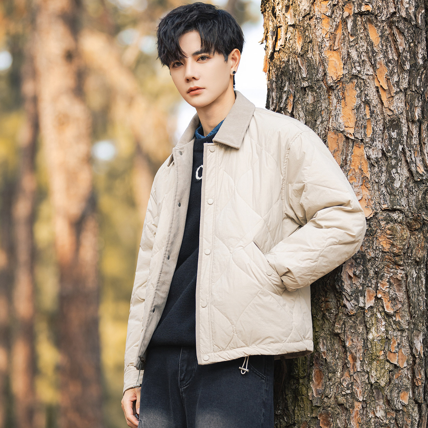 2025冬男修身灯芯绒方领菱形标90羽绒服A230-5937-P248(控348),男装羽绒服,电商A230