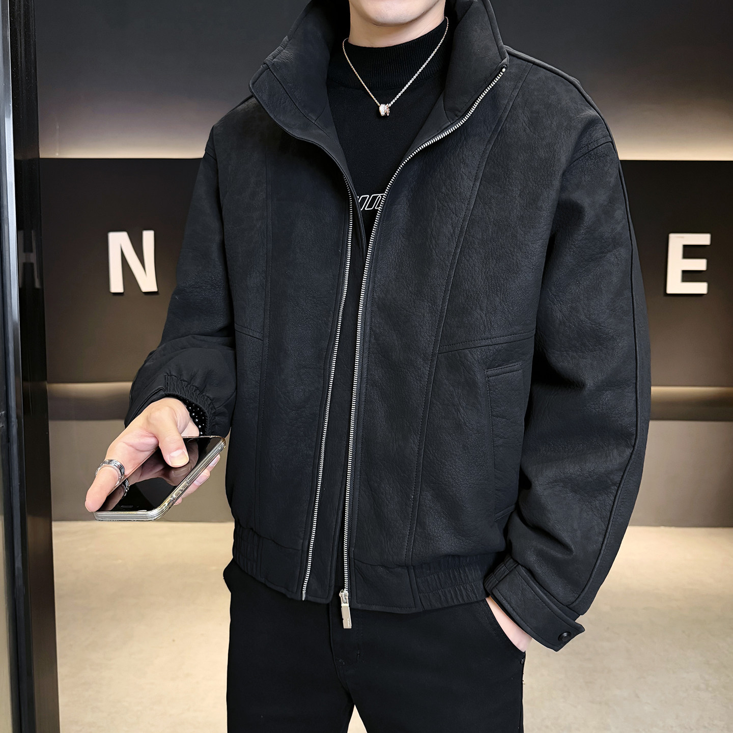 2025冬男微宽松立领标90白鸭绒皮羽绒服A230-2586-P268(控368),男装羽绒服,电商A230