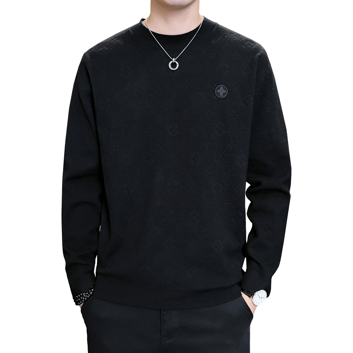 2025冬男修身全身压花含羊毛轻奢毛衣打底A230-26088-P83(控128),男装T恤,电商A230
