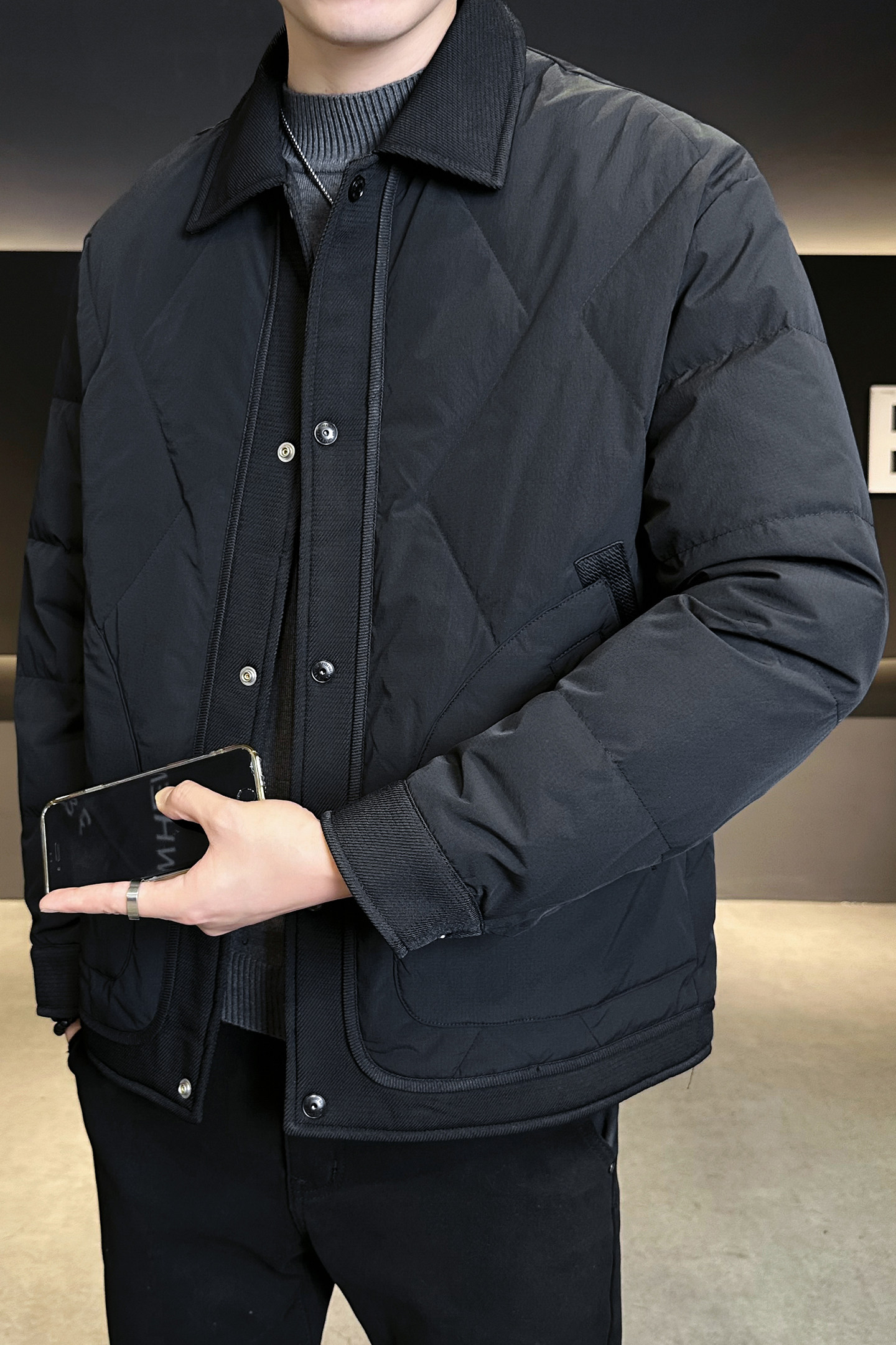 2025年冬男修身标90白鸭绒拼料轻薄羽绒服A230-738-P208(控299),男装羽绒服,电商A230