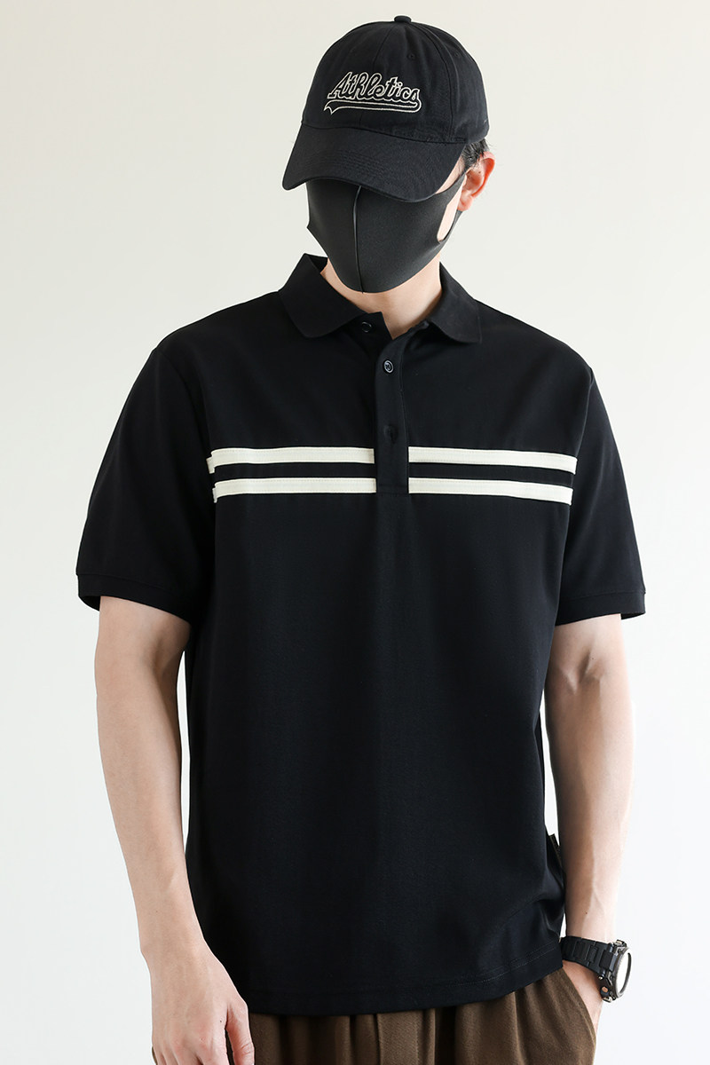 2025夏季男款微宽松方领条纹撞色短袖POLO衫A230-26023-P65(控95),男装Polo衫,电商A230