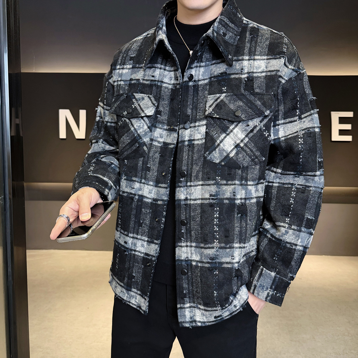 2025年冬男微宽松牛仔衬衫领标90羽绒服A230-5885-P259(控359),男装衬衫,电商A230