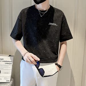 2025年夏男款宽松版水洗花字母胶印圆领短袖A230-88851-P50(控78)图片