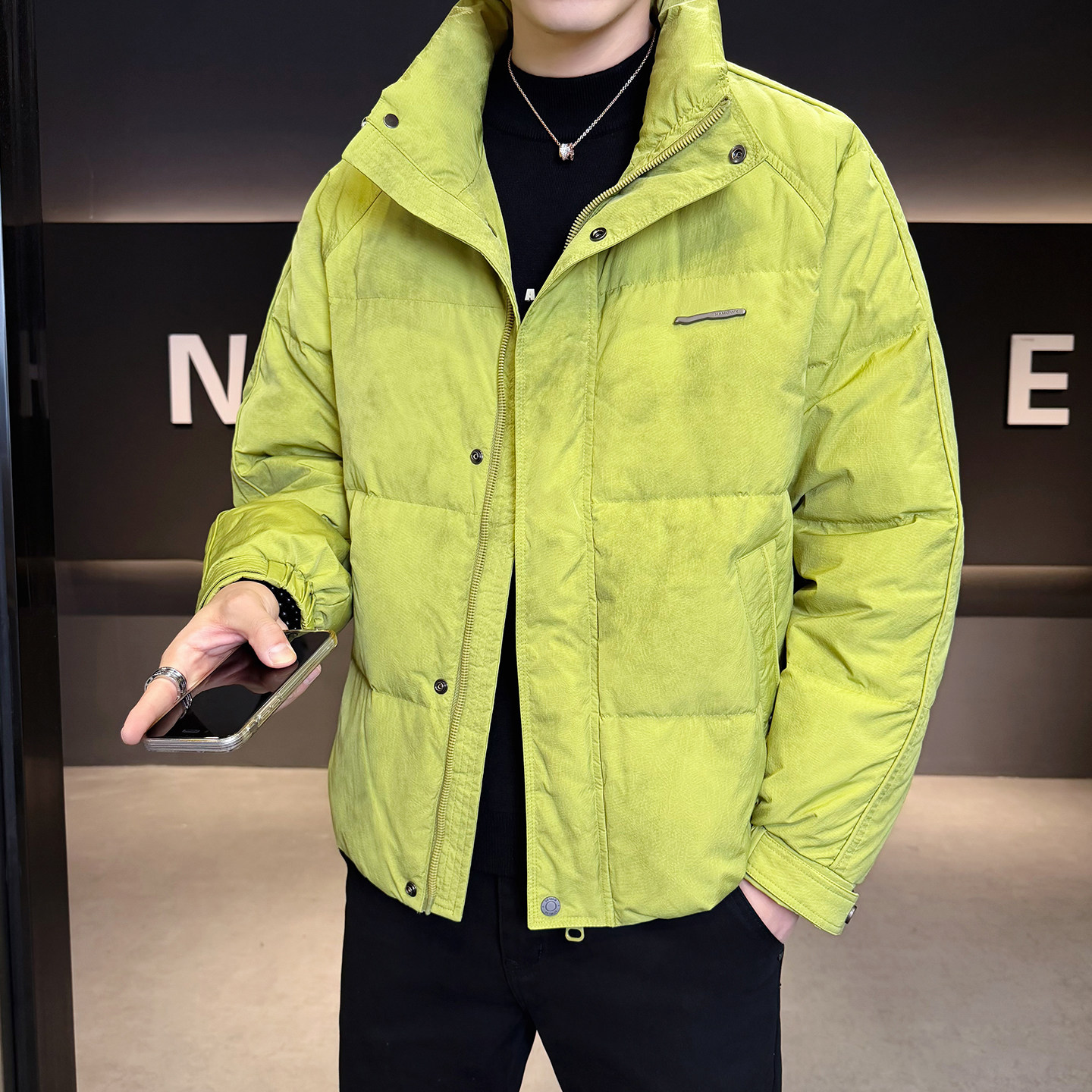2025年冬男微宽松立领脏脏灰标50羽绒服A230-3307-P218(控318）,男装羽绒服,电商A230